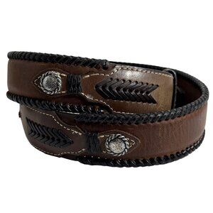 Nocona Western Leather Braided Brown Belt Silver Conchos Mens 34 NO Buckle